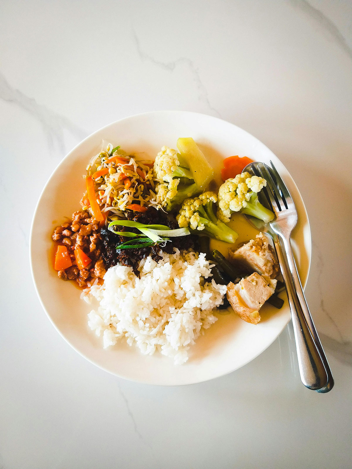 white rice with veggies meal