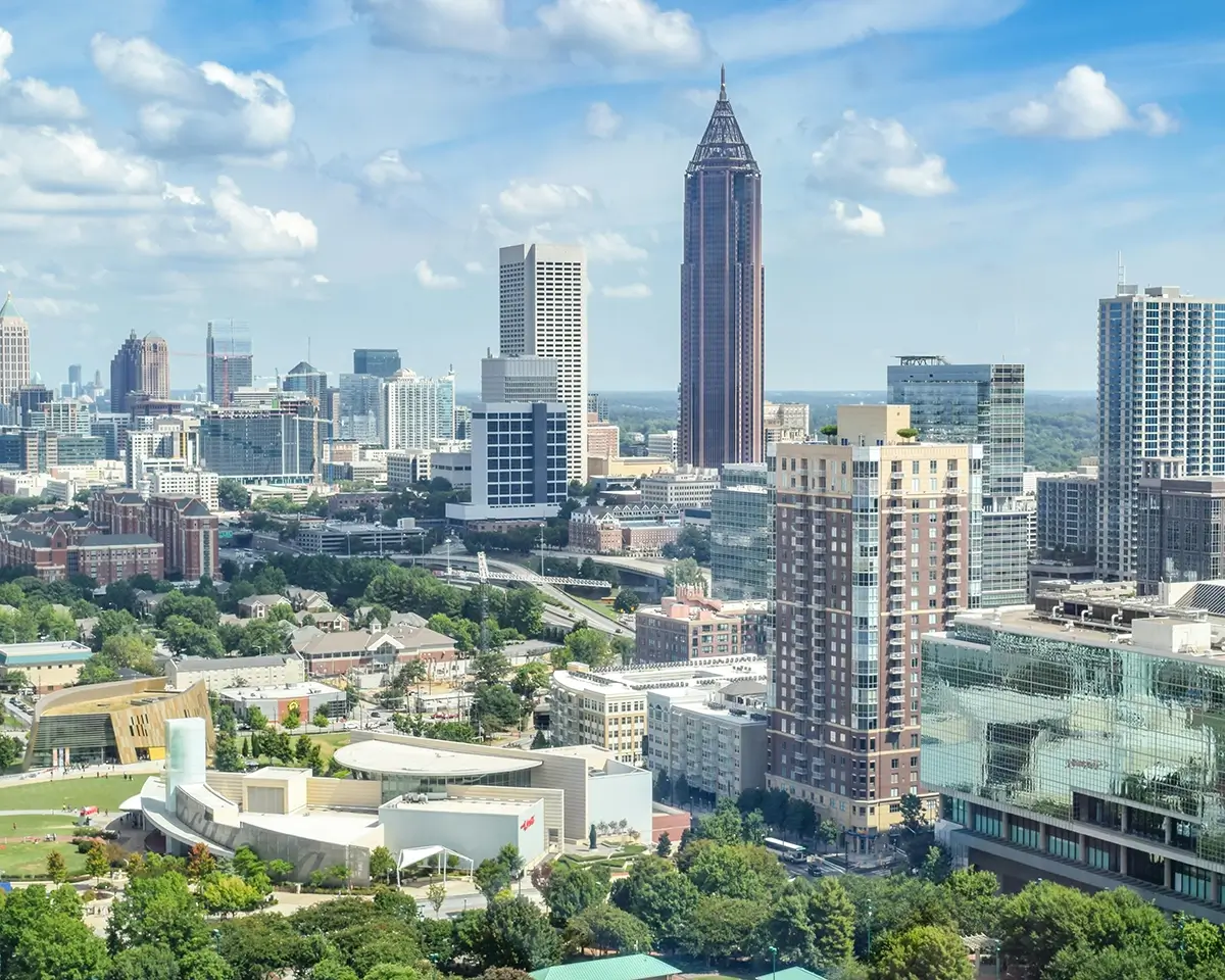 Atlanta skyline on sunny day for page about dietitians in georgia