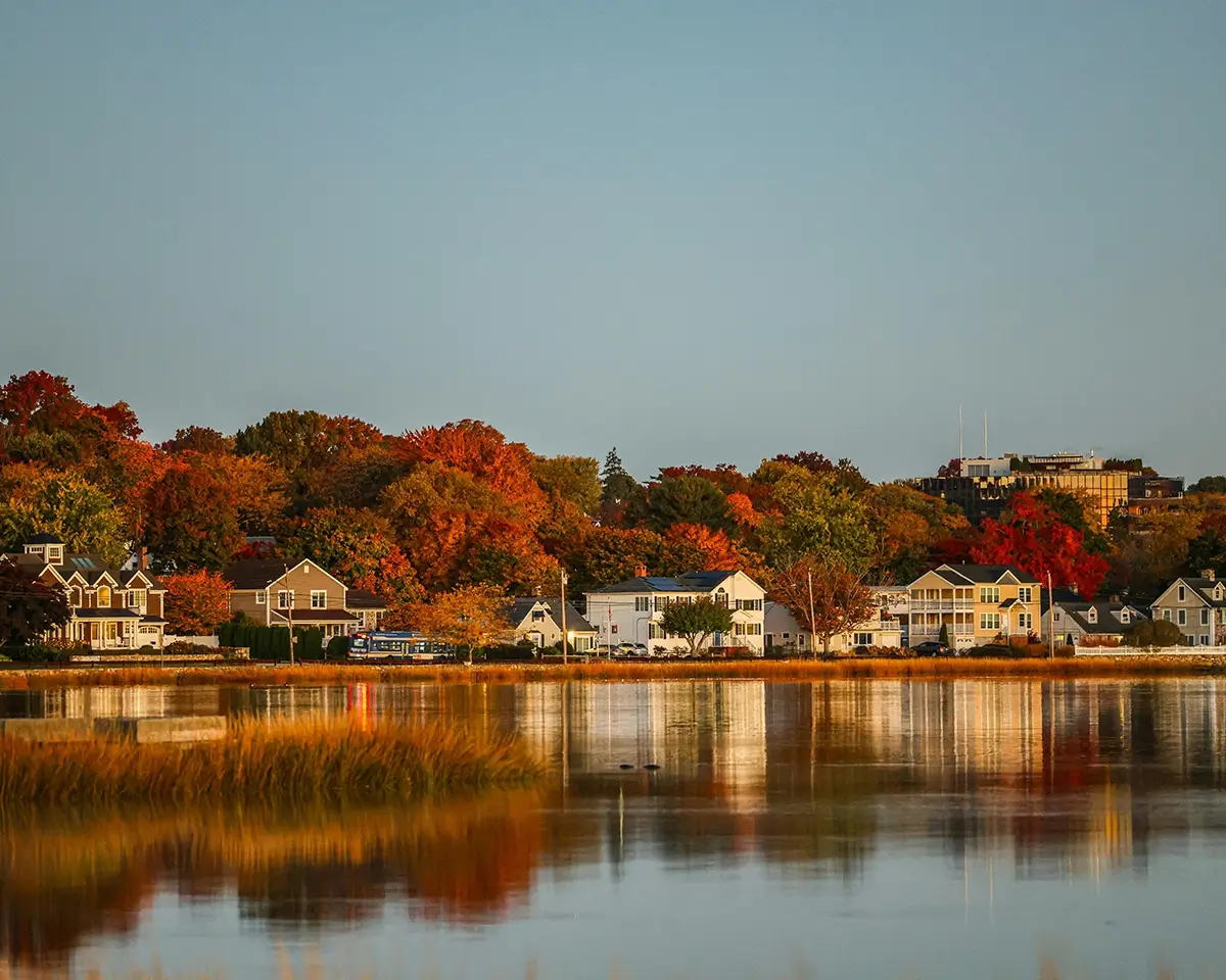fall trees over the water in stamford connecticut, for page about diabetes dietitians in CT
