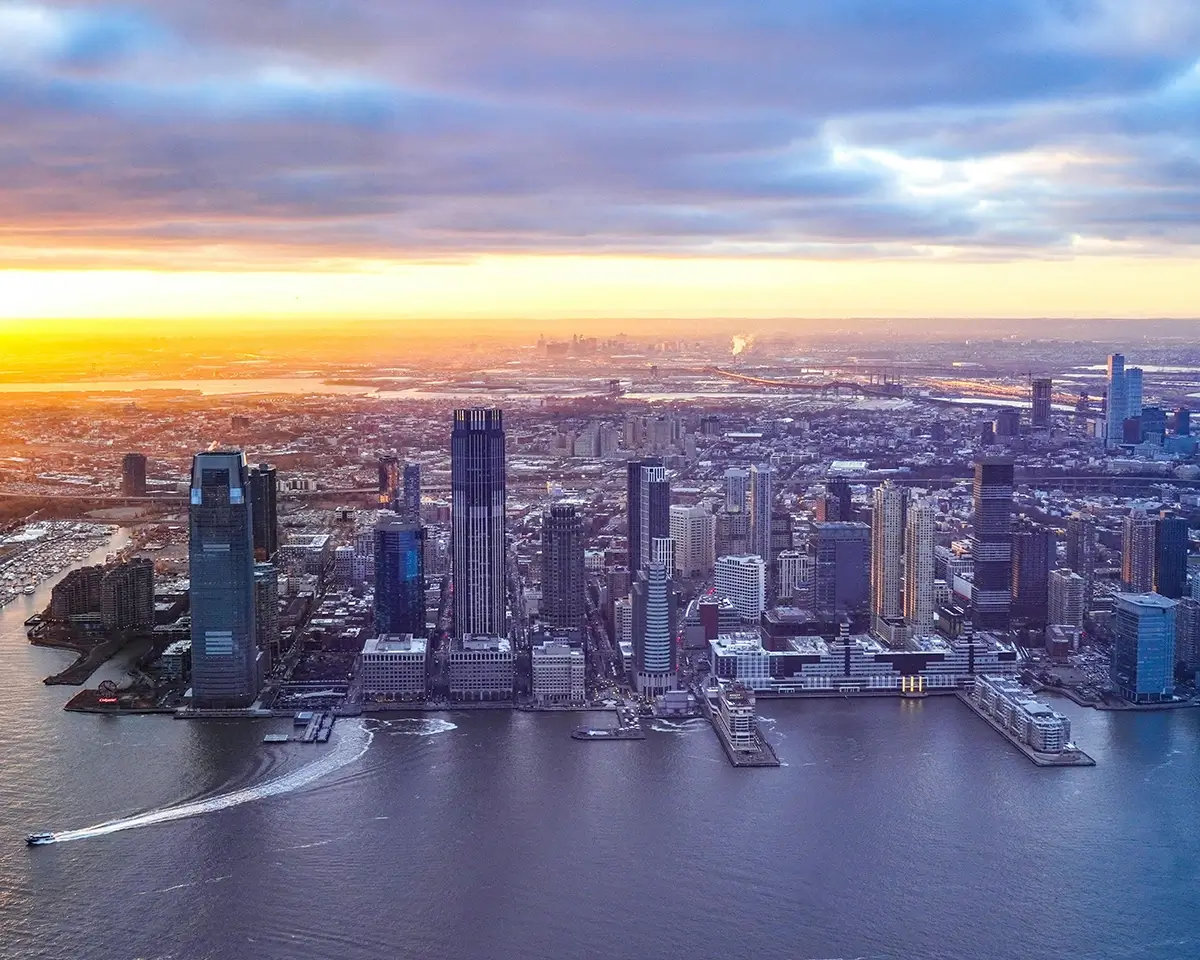 Sunset over Jersey City skyline for page on Diabetes Nutrition Counseling in New Jersey
