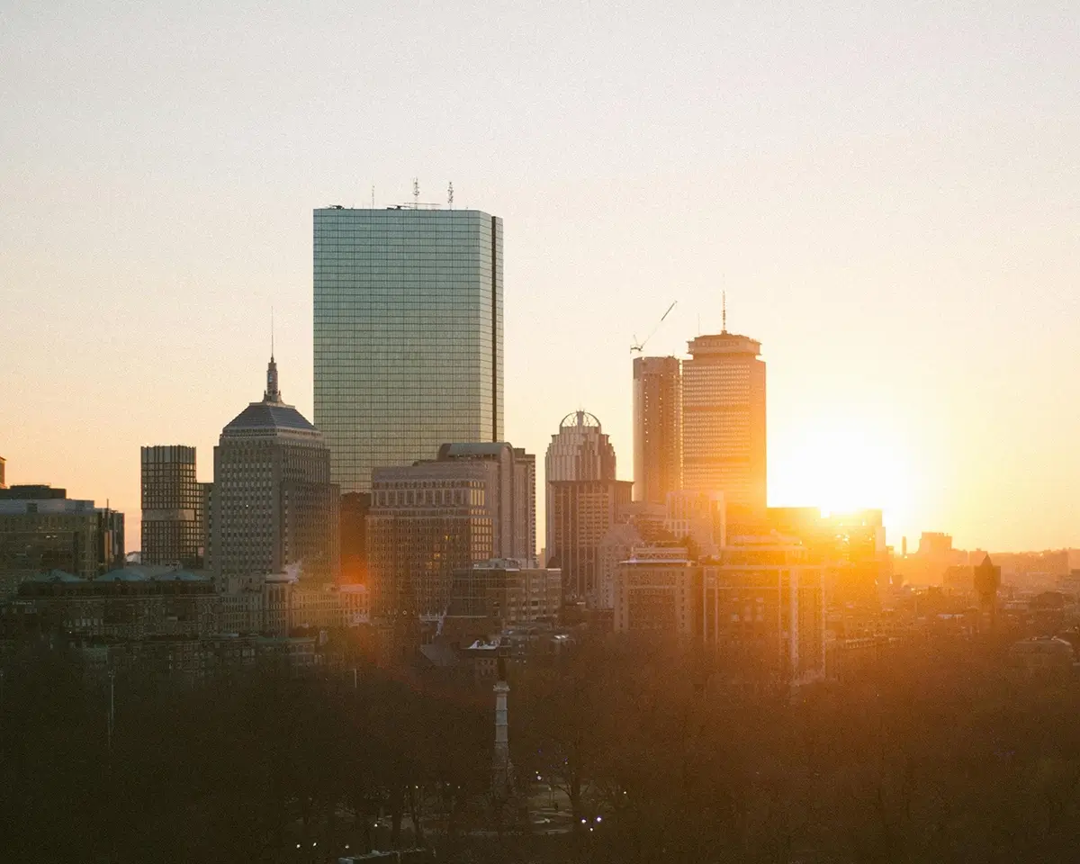 Boston skyline during golden hour for page about Diabetes nutrition counseling in MA
