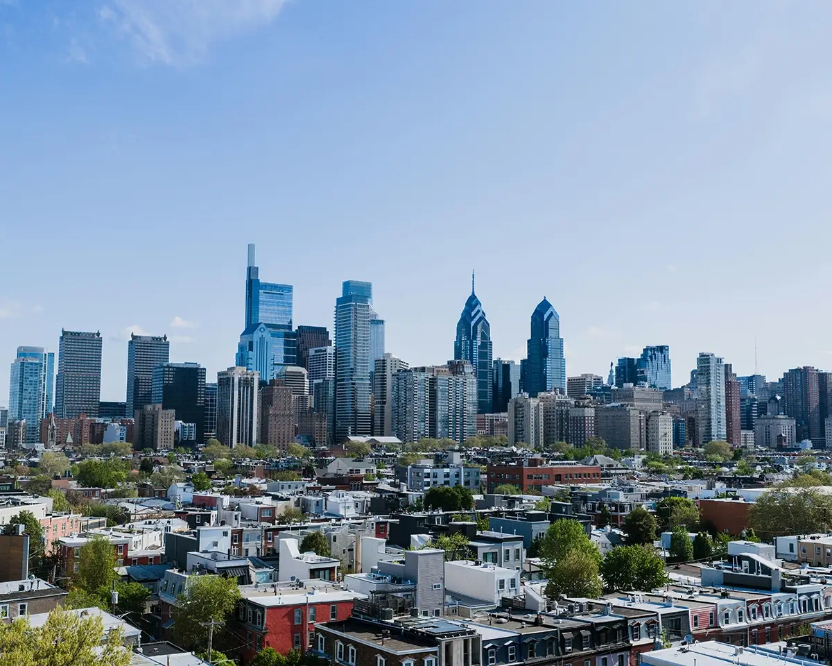 Philadelphia skyline on sunny day for page about nutrition counseling in PA